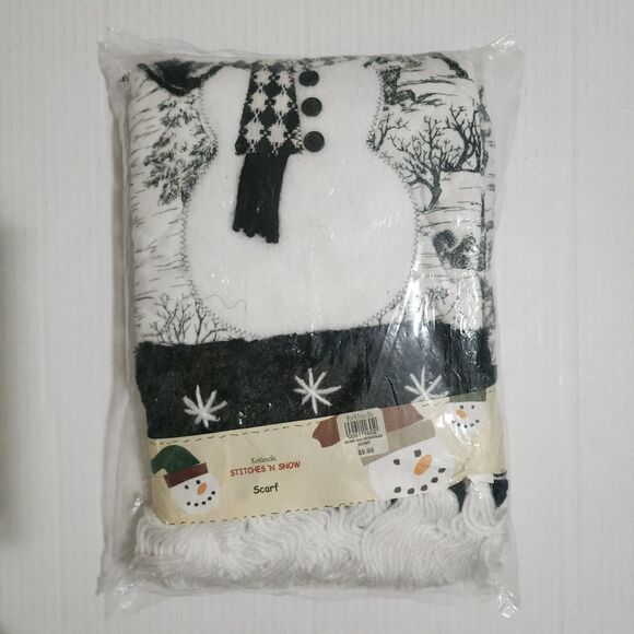NWT Kirkland's Stitches 'N Snow Scarf with Dangles Winter Christmas Snowman - Picture 2 of 3